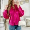 Chemisier Fuchsia Satiné "joli Col Lavallière" -Elegance Douce Boutique chemisier fuchsia satine joli col lavalliere