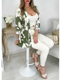 Gilet Fluide Style Kimono Beige Nude Et Kaki -Elegance Douce Boutique gilet fluide style kimono beige nude et kaki 2