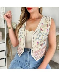 Gilet Sans Manches Brodé Et Fleuri -Elegance Douce Boutique gilet sans manches brode et fleuri 2