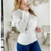 Joli Pull En Gris Clair Et Fine Dentelle -Elegance Douce Boutique joli pull en gris clair et fine dentelle
