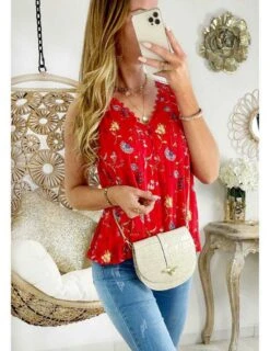 Ma Blouse Ample Voilage Rouge Imprimé