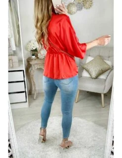 Elegance Douce Boutique 16 Elegance Douce Boutique -Elegance Douce Boutique ma blouse orange flashy satinee col v et drapee 1