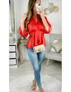 Ma Blouse Orange Flashy Satinée "col V Et Drapée"