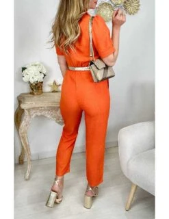 Ma Combi Pantalon Boutonnée Orange Style Lin -Elegance Douce Boutique ma combi pantalon boutonnee orange style lin 4