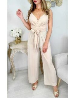 Ma Combi Pantalon Fluide Beige "cache Cœur & Sa Ceinture à Nouer"