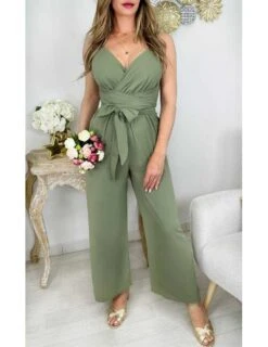 Ma Combi Pantalon Fluide Vert Clair "cache Cœur & Sa Ceinture à Nouer"