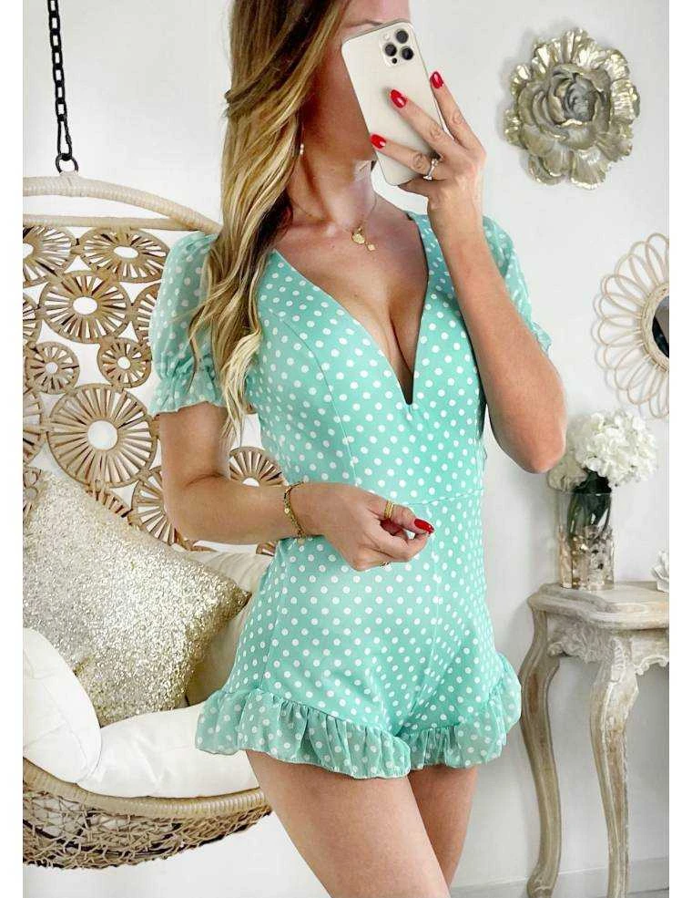 Ma Combi Short Green & Pois "joli Col Vet Bas Volants" 3 Ma Combi Short Green & Pois "joli Col Vet Bas Volants"