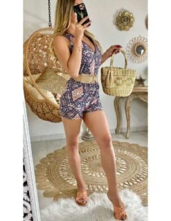 Ma Combi-short Imprimée Ethnique "col Zippé"