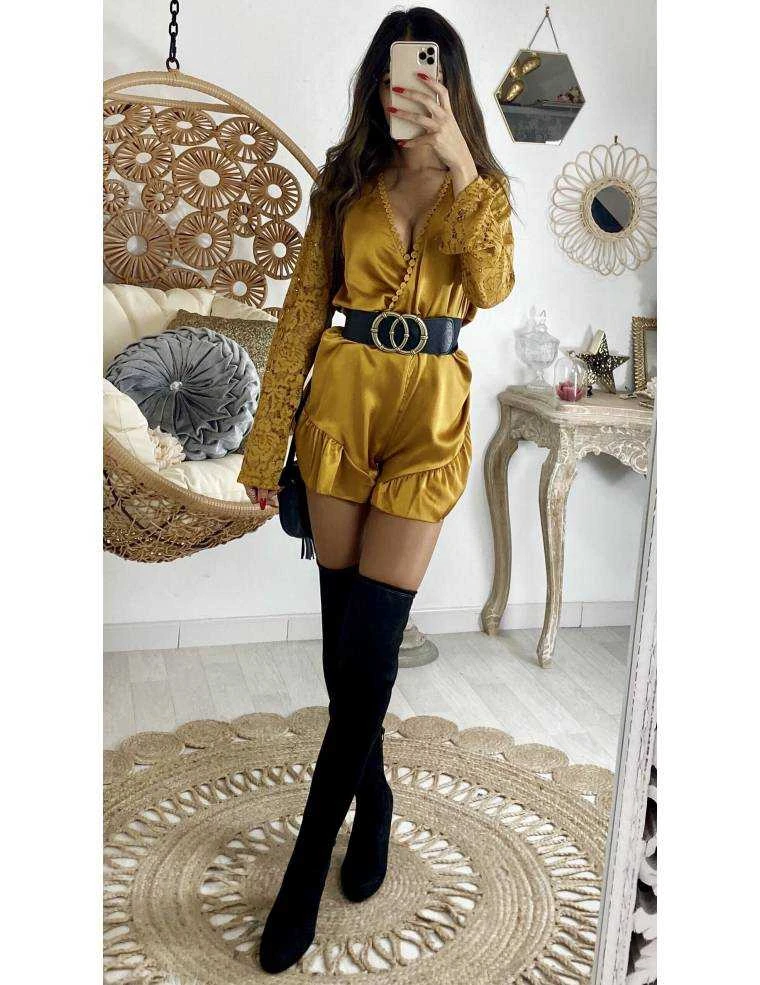 Ma Jolie Combi-short Moutarde Cache Coeur Satinée Bras Dentelle 3 Ma Jolie Combi-short Moutarde Cache Coeur Satinée Bras Dentelle