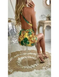 Ma Jolie Combi-short Moutarde "imprimé Et Dos Croisé"