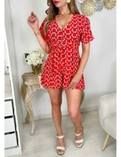 Ma Jolie Combi Short Rouge" So Leafs" -Elegance Douce Boutique ma jolie combi short rouge so leafs 1