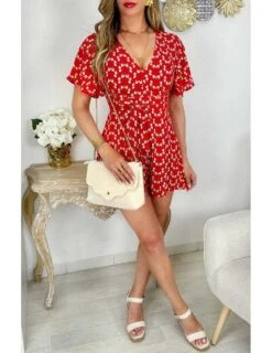 Ma Jolie Combi Short Rouge" So Leafs" -Elegance Douce Boutique ma jolie combi short rouge so leafs 3