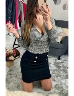 Ma Jolie Jupe Black Style Tweed Et Boutons Dorés