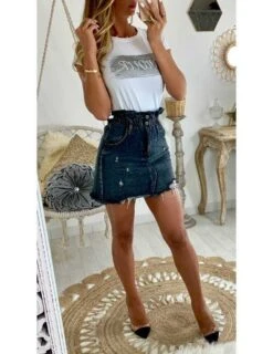 Ma Jolie Jupe En Jeans Grey Et Taille Haute -Elegance Douce Boutique ma jolie jupe en jeans grey et taille haute 1