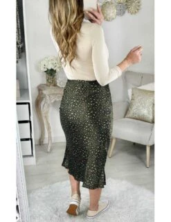Ma Jolie Jupe Mi-longue "kaki Léo" -Elegance Douce Boutique ma jolie jupe mi longue kaki leo 1