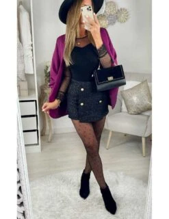 Elegance Douce Boutique 42 Elegance Douce Boutique -Elegance Douce Boutique ma jolie jupe short black tweed shinny boutons dore 1