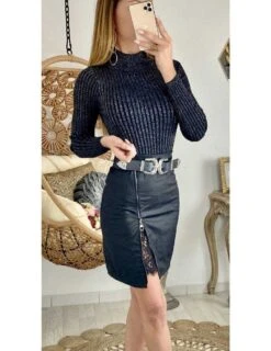 Ma Jupe Black Style Cuir "zip & Dentelle" -Elegance Douce Boutique ma jupe black style cuir zip dentelle 2