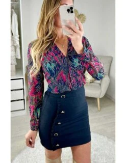 * Ma Jupe Bleue Marine "volant Et Boutons Dorés"