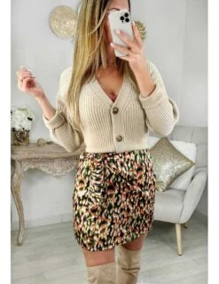 Ma Jupe Effet Portefeuille " Blurry Orange & Kaki" -Elegance Douce Boutique ma jupe effet portefeuille blurry orange kaki 2