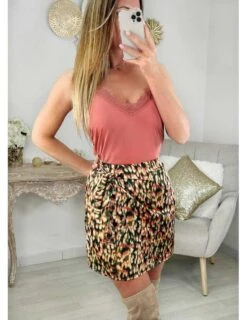 Ma Jupe Effet Portefeuille " Blurry Orange & Kaki" -Elegance Douce Boutique ma jupe effet portefeuille blurry orange kaki 3