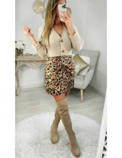 Ma Jupe Effet Portefeuille " Blurry Orange & Kaki" -Elegance Douce Boutique ma jupe effet portefeuille blurry orange kaki 5