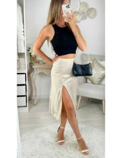 Ma Jupe Fendue & Satinée Beige Nude