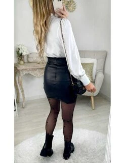 * Ma Petite Jupe Style Cuir Noire " Froncée"' -Elegance Douce Boutique ma petite jupe style cuir noire froncee 1 2