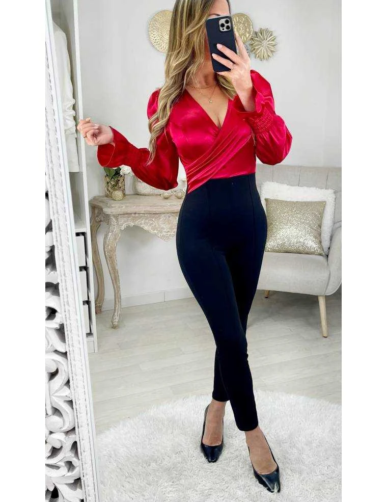Ma Superbe Combi Pantalon Noire "buste Rouge & Satiné" 3 Ma Superbe Combi Pantalon Noire "buste Rouge & Satiné"