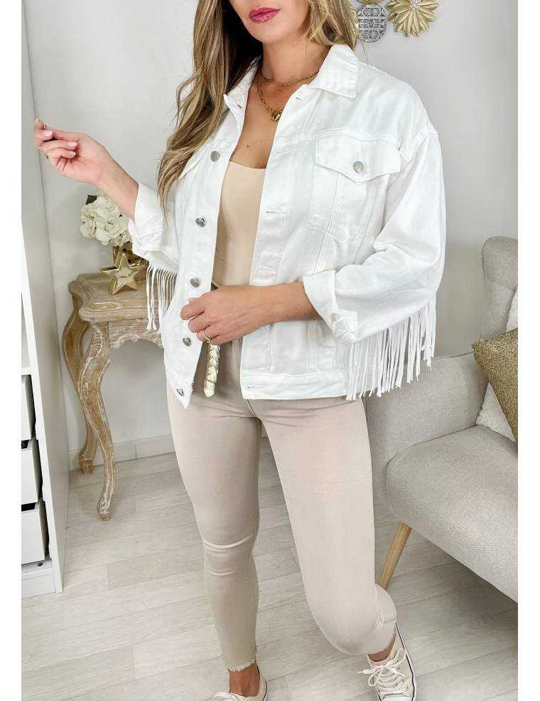 Ma Veste En Jeans Blanche "broderies & Franges" 5 Ma Veste En Jeans Blanche "broderies & Franges" – Image 3
