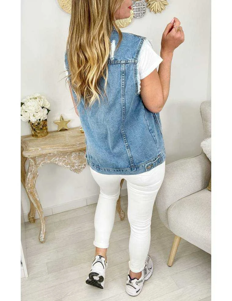 Ma Veste En Jeans Sans Manches "used" 4 Ma Veste En Jeans Sans Manches "used" – Image 2