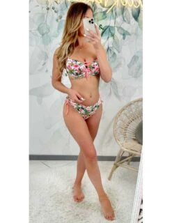 Mon Bas De Maillot Lacé " Corail/Green Flowers"