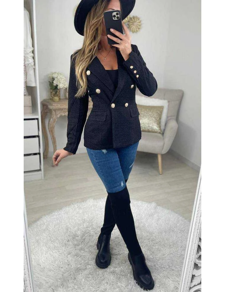 Mon Blazer Black Tweed "boutons Dorés" 4 Mon Blazer Black Tweed "boutons Dorés" – Image 2