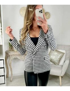 Mon Blazer Lumineux " Pied De Poule" -Elegance Douce Boutique mon blazer lumineux pied de poule 2