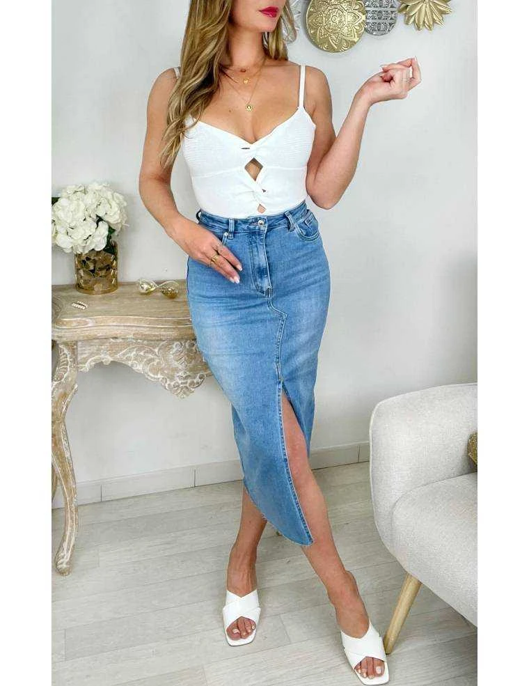 Mon Body Blanc Côtelé " Buste Noué" 3 Mon Body Blanc Côtelé " Buste Noué"