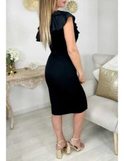 Mon Body Noir Col Volants "bi-matière" -Elegance Douce Boutique mon body noir col volants bi matiere 2