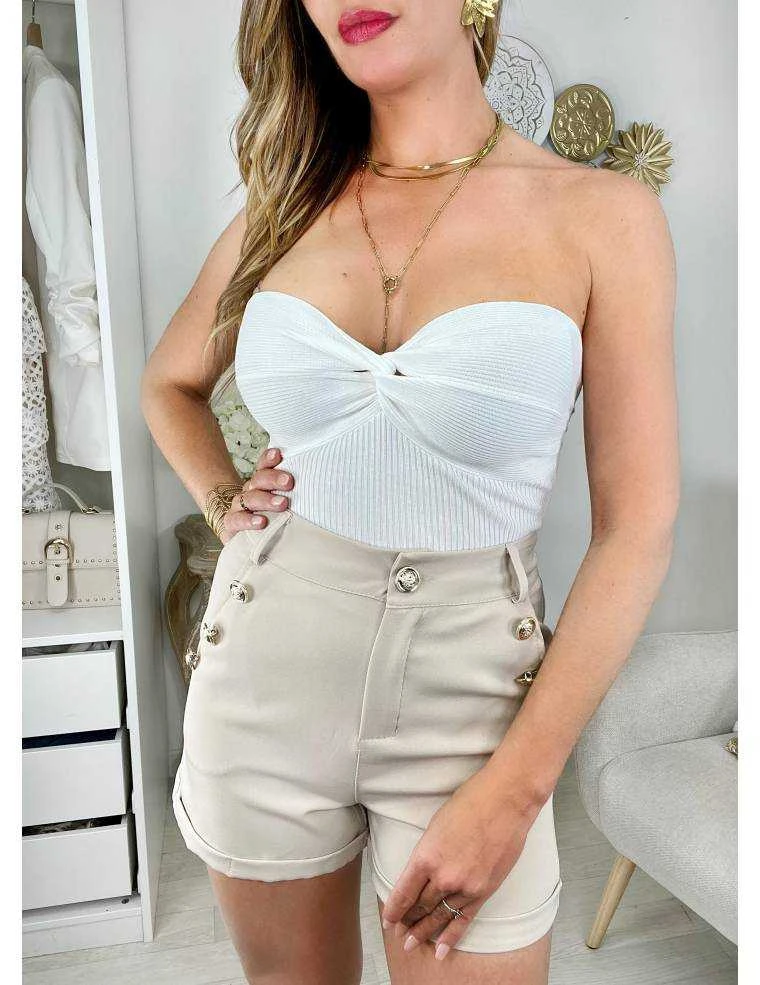 Mon Bustier Côtelé Blanc " Décolleté Noué" 4 Mon Bustier Côtelé Blanc " Décolleté Noué" – Image 2