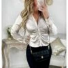 Mon Chemisier Beige Satiné "froncé" -Elegance Douce Boutique mon chemisier beige satine fronce