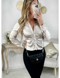 Mon Chemisier Beige Satiné "froncé"