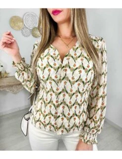 Mon Chemisier En Voilage "green & Orange Print" -Elegance Douce Boutique mon chemisier en voilage green orange print 4