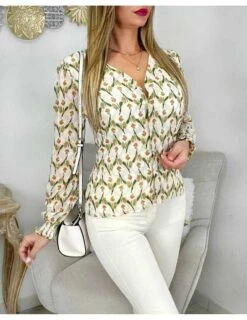 Mon Chemisier En Voilage "green & Orange Print" -Elegance Douce Boutique mon chemisier en voilage green orange print 5