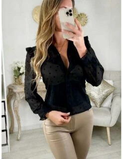 Mon Chemisier En Voilage Noir & Plumetis "petits Volants" -Elegance Douce Boutique mon chemisier en voilage noir plumetis petits volants 2