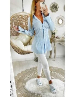 Mon Chemisier Long Bleu Ciel Taille Marquée