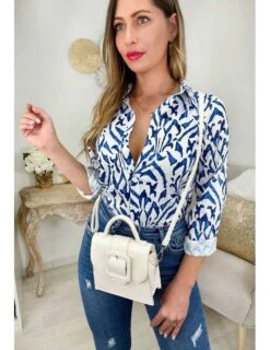 Mon Chemisier Satiné "white & Blue Print" 10 Mon Chemisier Satiné "white & Blue Print" -Elegance Douce Boutique mon chemisier satine white blue print 3