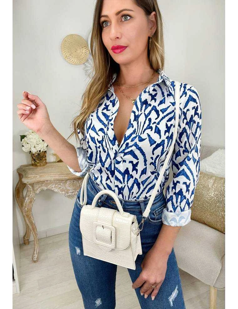 Mon Chemisier Satiné "white & Blue Print" 6 Mon Chemisier Satiné "white & Blue Print" – Image 4