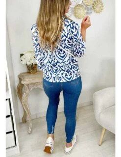 Mon Chemisier Satiné "white & Blue Print" 11 Mon Chemisier Satiné "white & Blue Print" -Elegance Douce Boutique mon chemisier satine white blue print 4