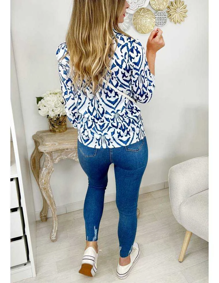 Mon Chemisier Satiné "white & Blue Print" 7 Mon Chemisier Satiné "white & Blue Print" – Image 5