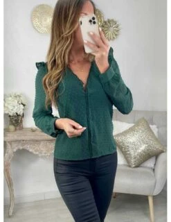 Mon Chemisier Vert émeraude & Volants "plumetis" -Elegance Douce Boutique mon chemisier vert emeraude volants plumetis 2