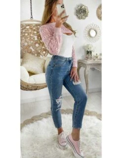 Mon Crop Pull Rose Pâle Et Maille Légère