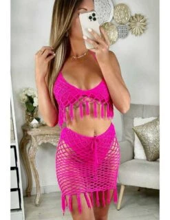 Mon Ensemble Maillot Rose Flashy Et Sa Jupe Style Crochet