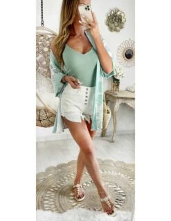 Mon Gilet Kimono Satiné "green Print"